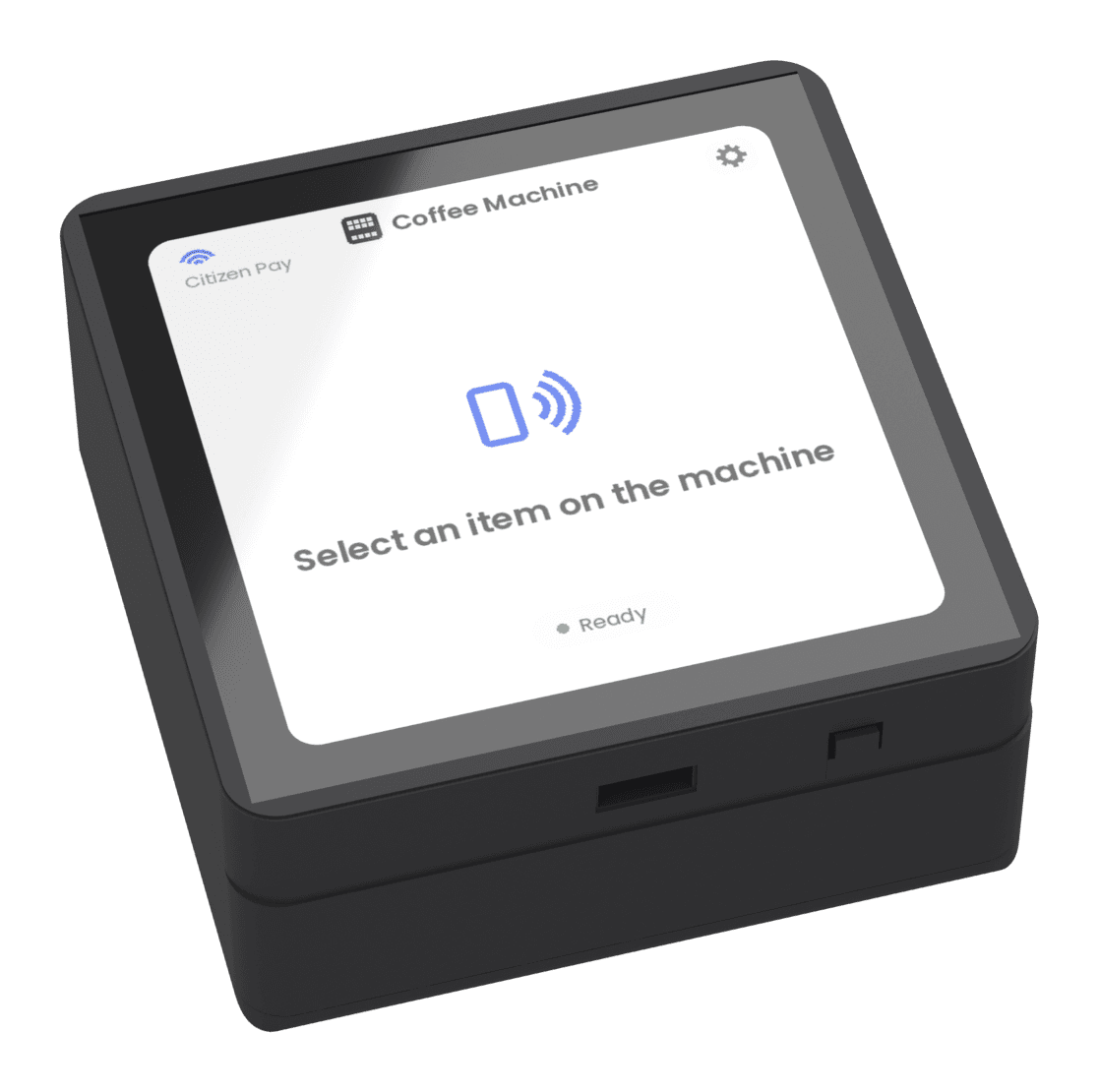 Citizen Terminal with a vending interface module fitted, showing a self-service screen