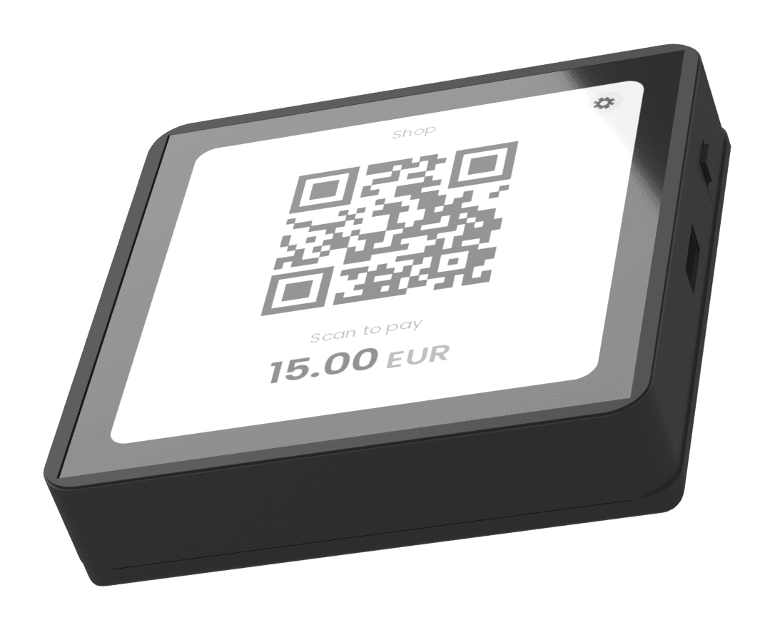 Citizen Terminal showing a QR code to scan for a €15.00 payment